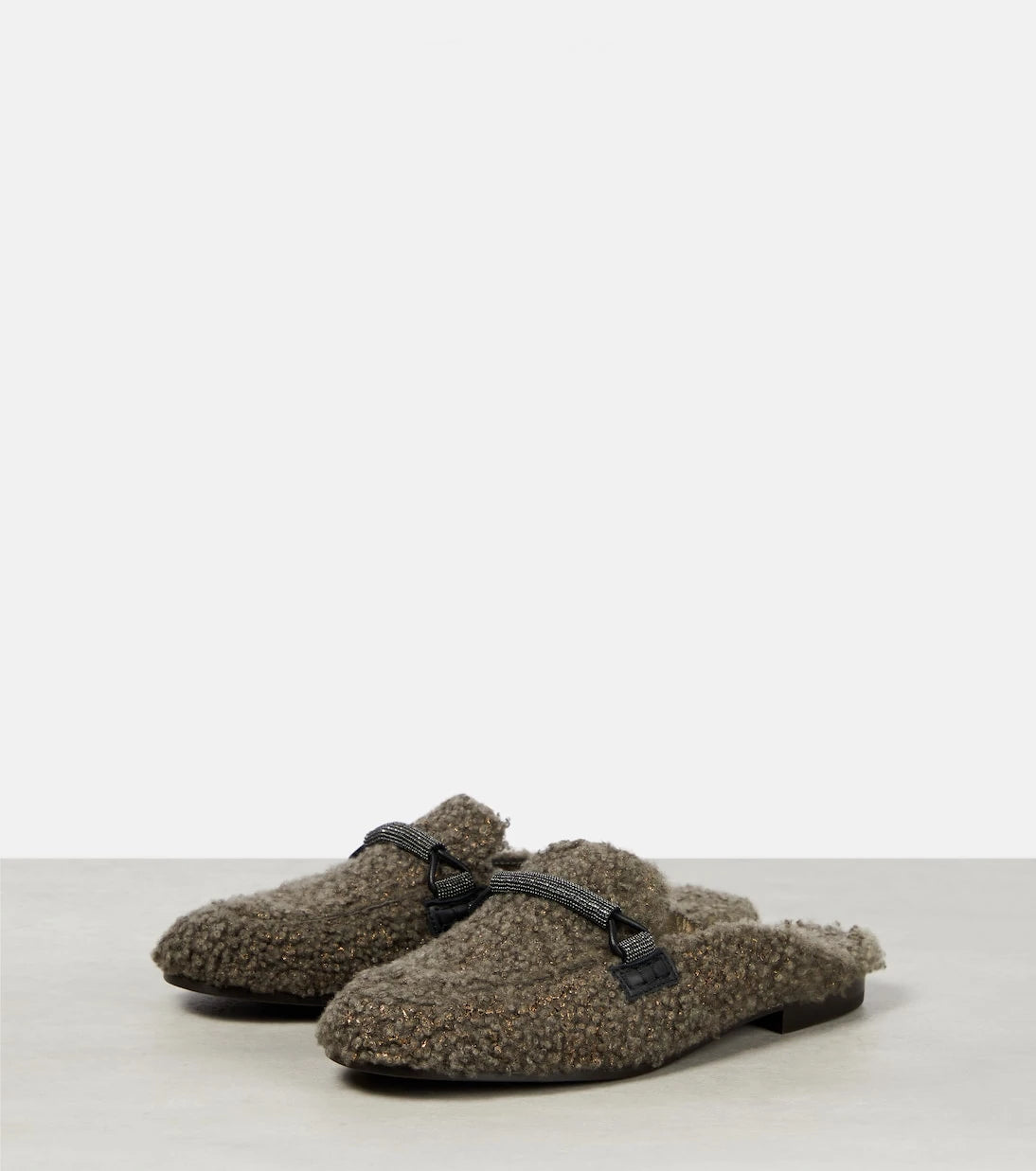 Brunello Cucinelli - Embellished shearling slippers