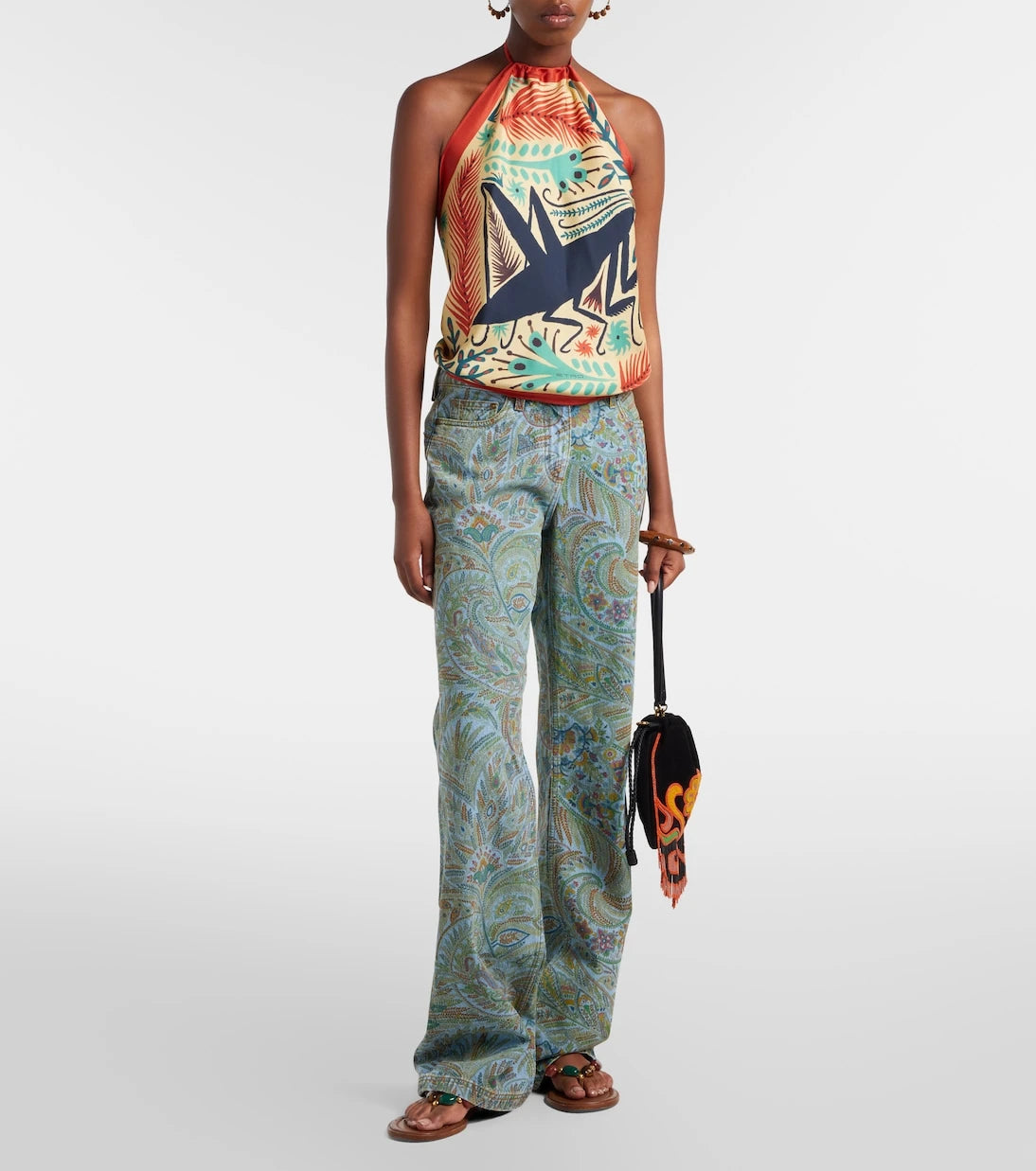 Etro - Printed halterneck silk top