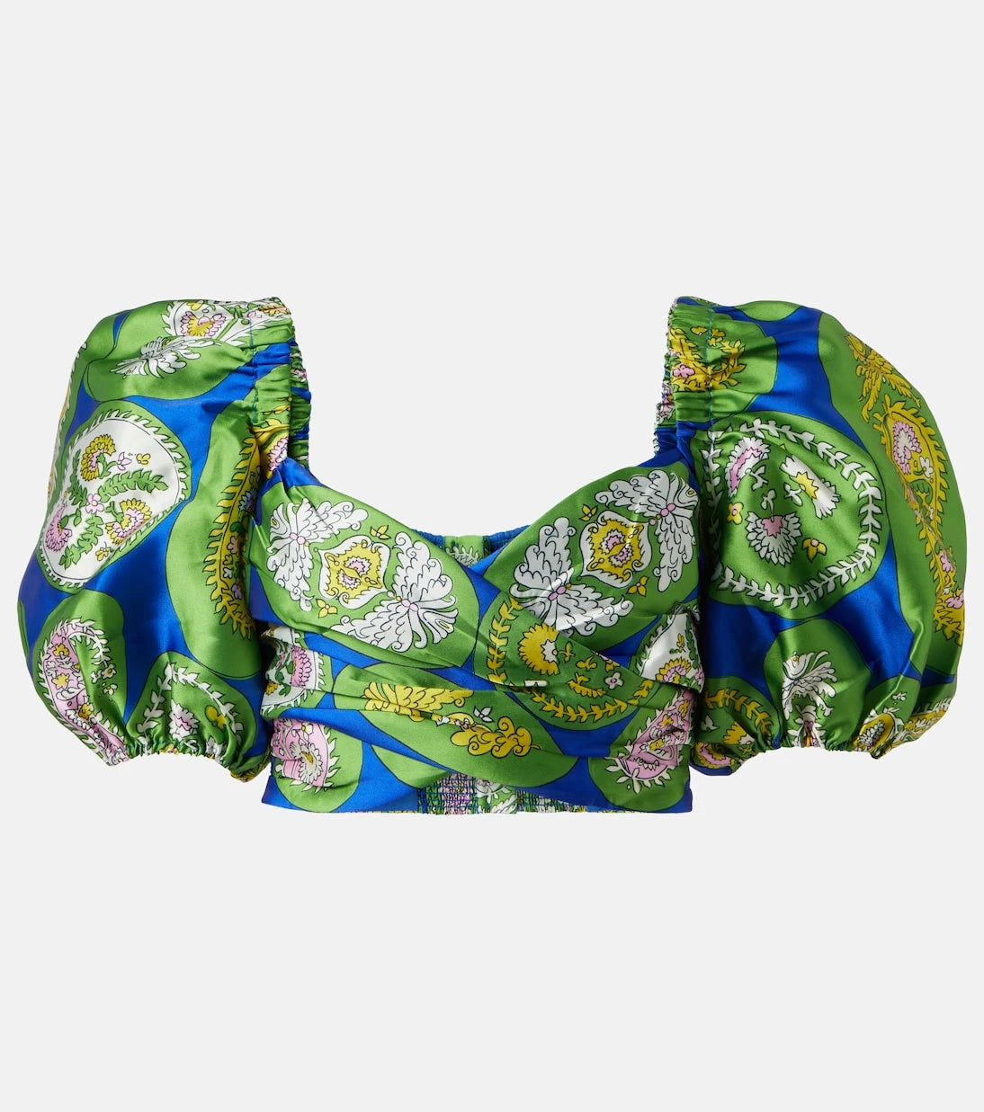 Alémais - Printed balloon-sleeve cropped top