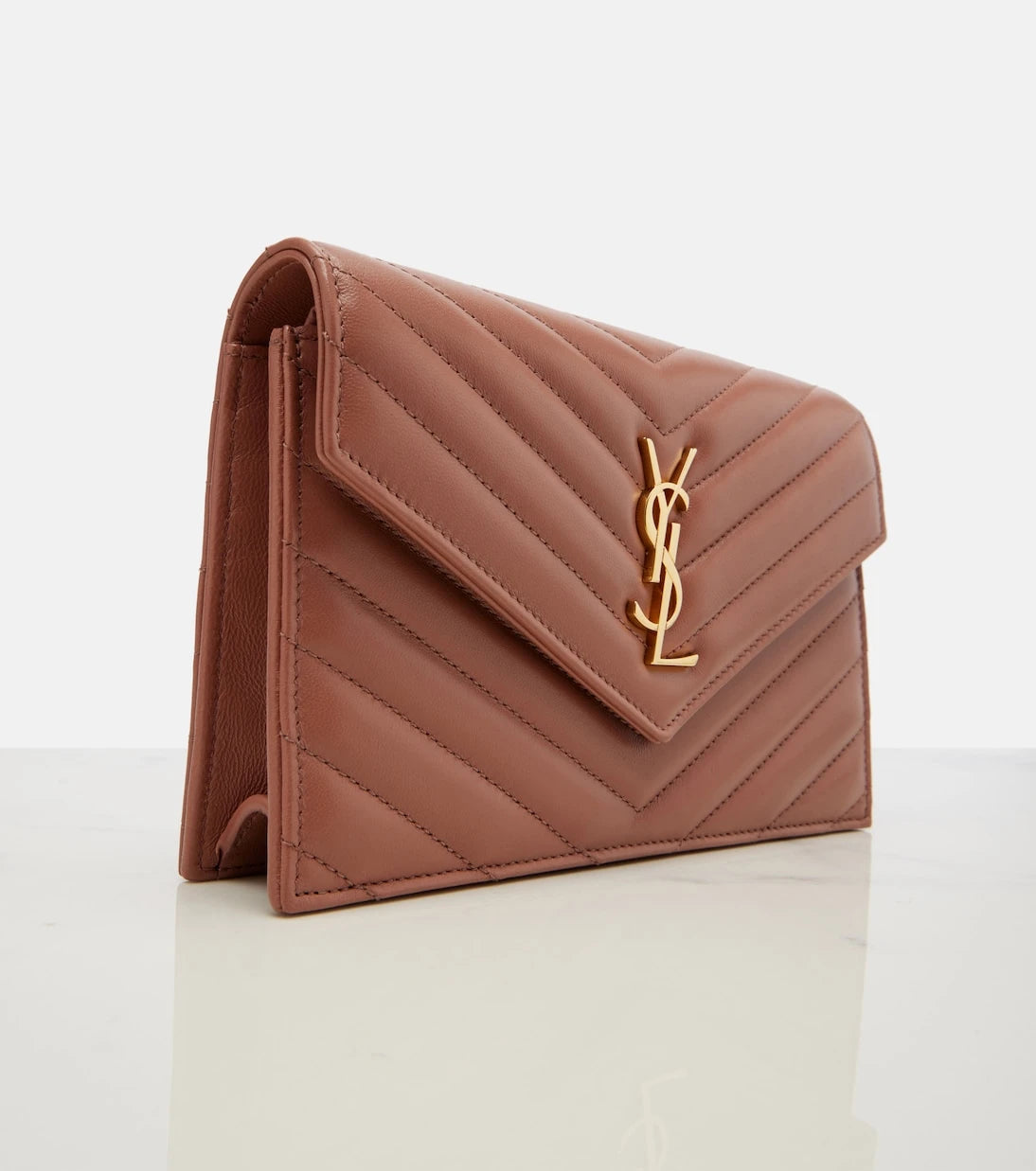 Saint Laurent - Cassandre matelassé leather wallet on chain