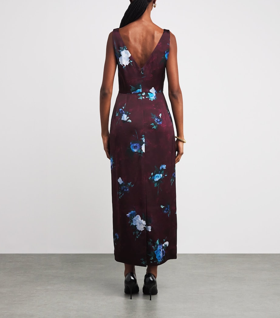 Satin Floral Cocktail Midi Dress