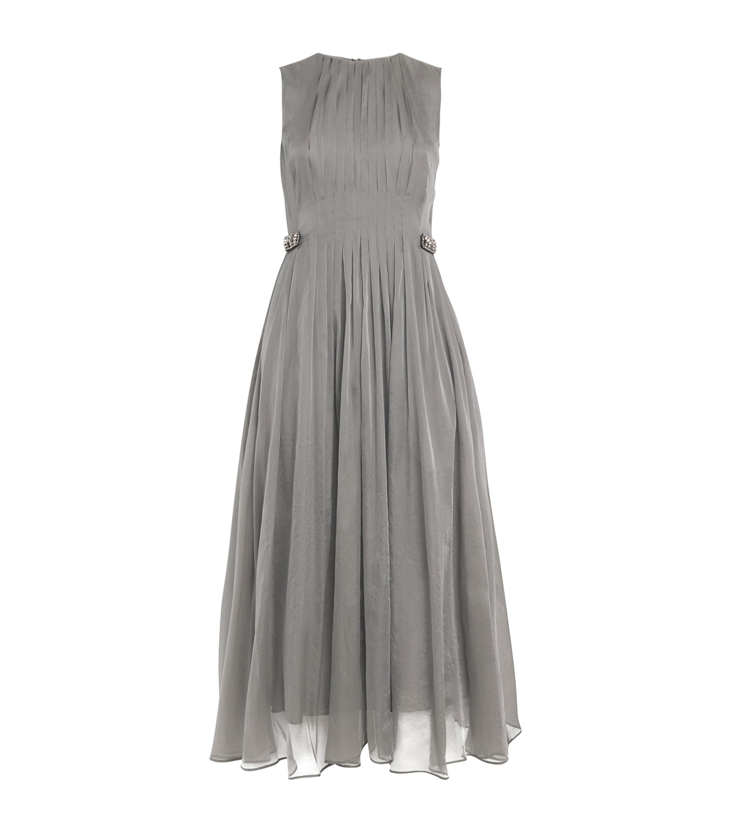 Max Mara Grey Silk-Blend Organza Midi Dress
