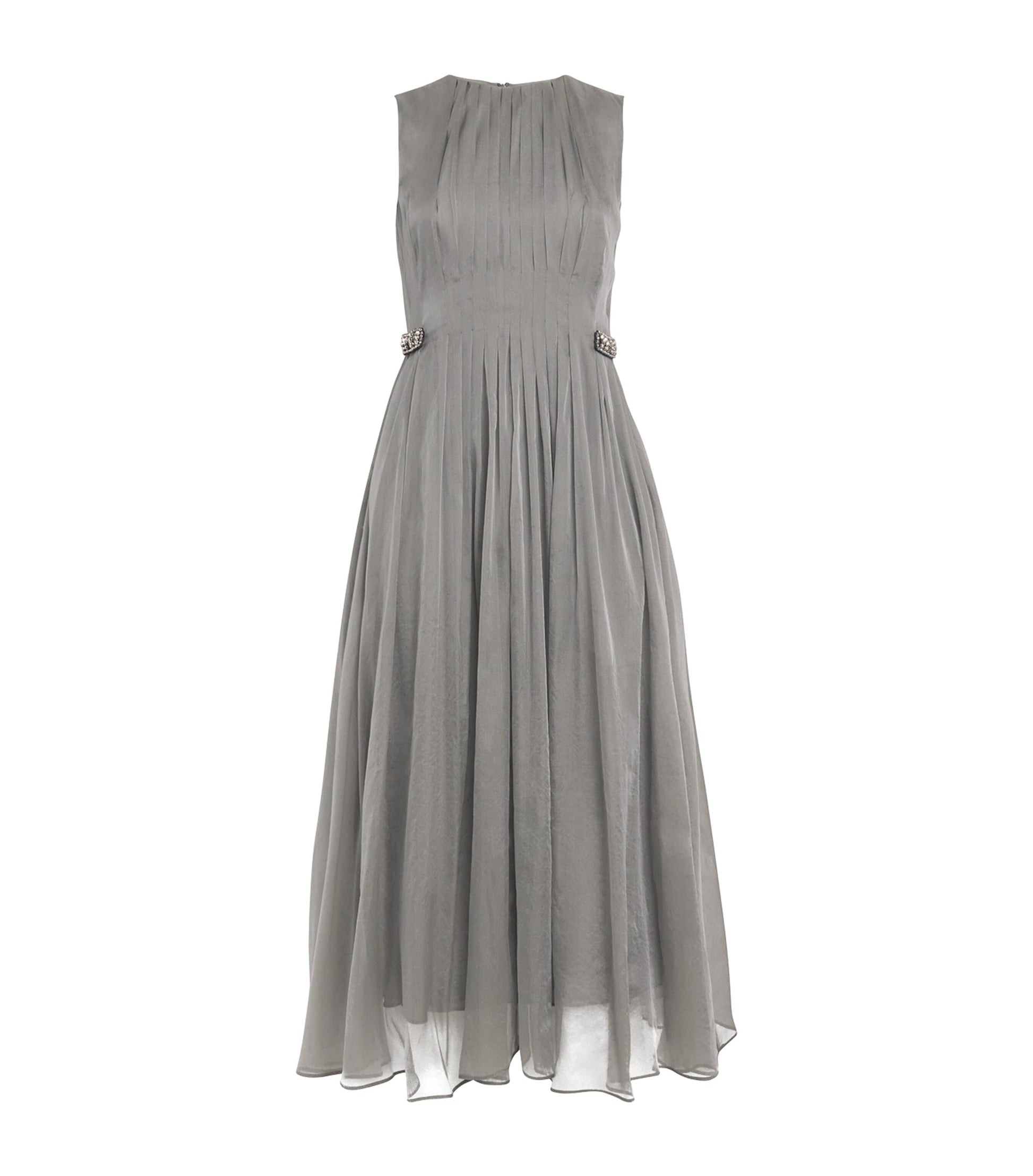 Max Mara Grey Silk-Blend Organza Midi Dress