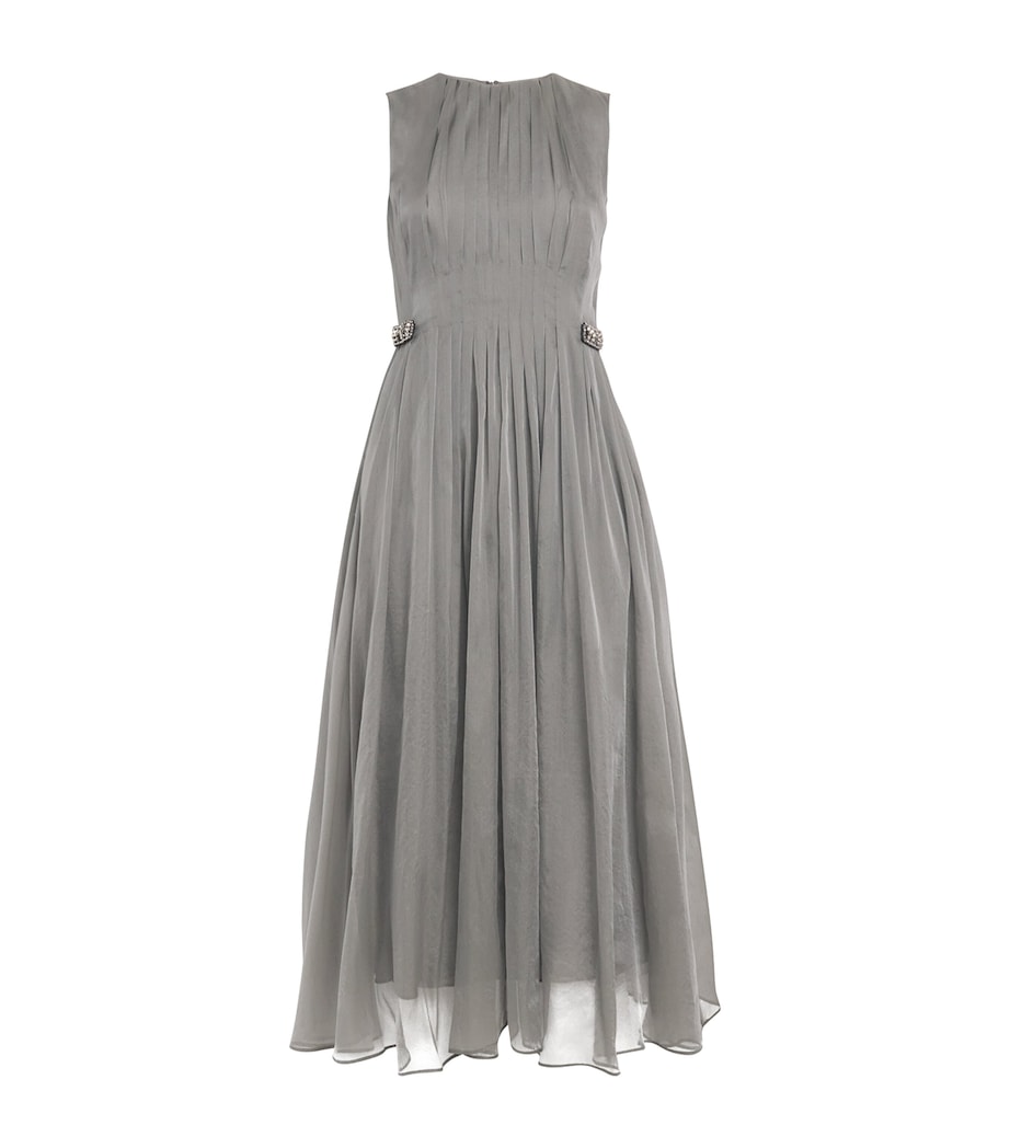 Max Mara Grey Silk-Blend Organza Midi Dress