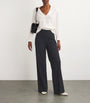 Black Pinstripe Wide-Leg Tailored Trousers