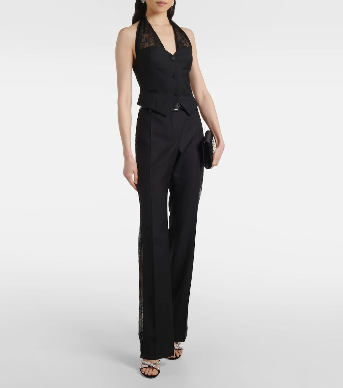 Nina Ricci - Lace-trimmed halterneck vest