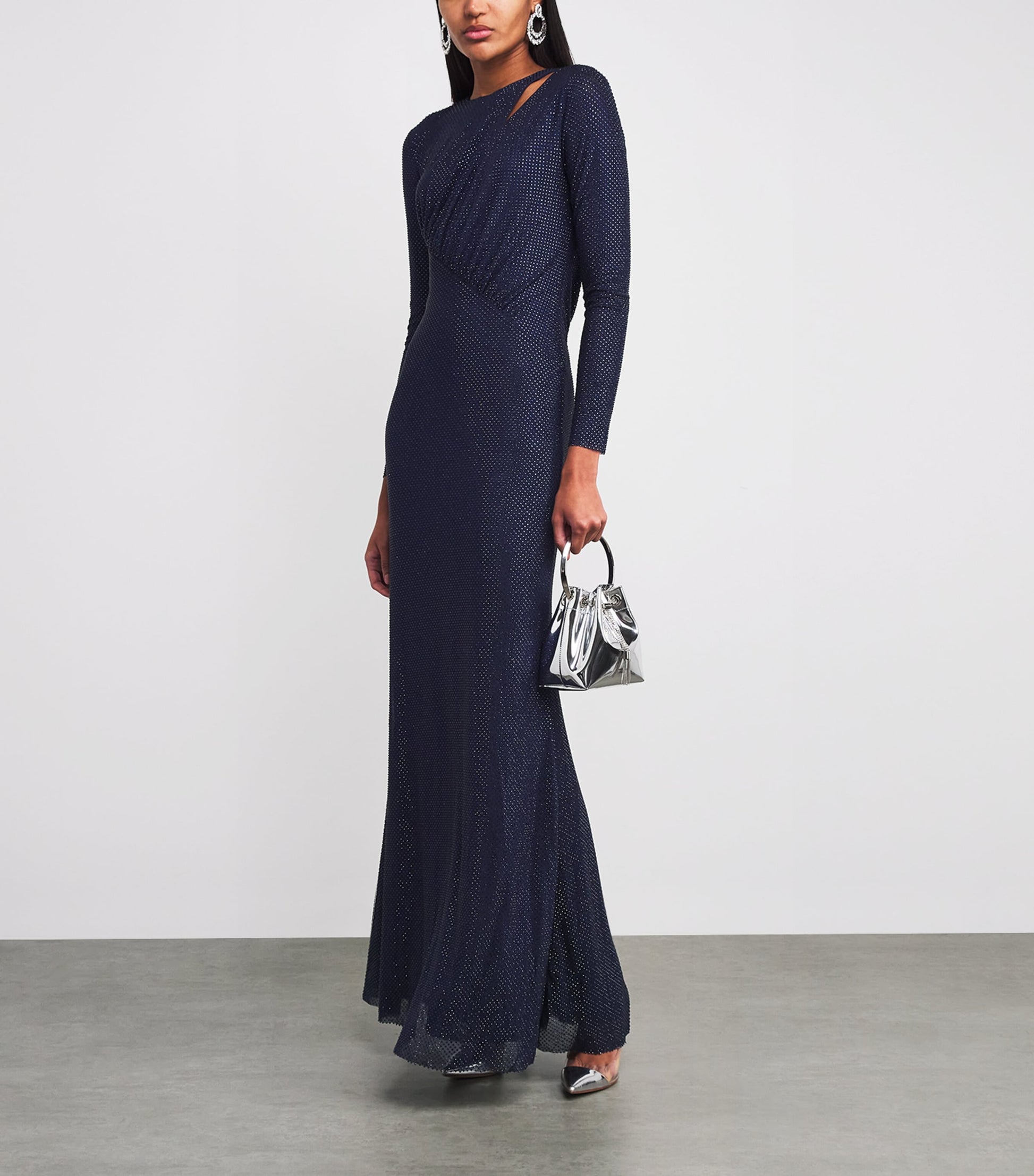 Self-Portrait Navy Embellished Cut-Out Maxi Dress