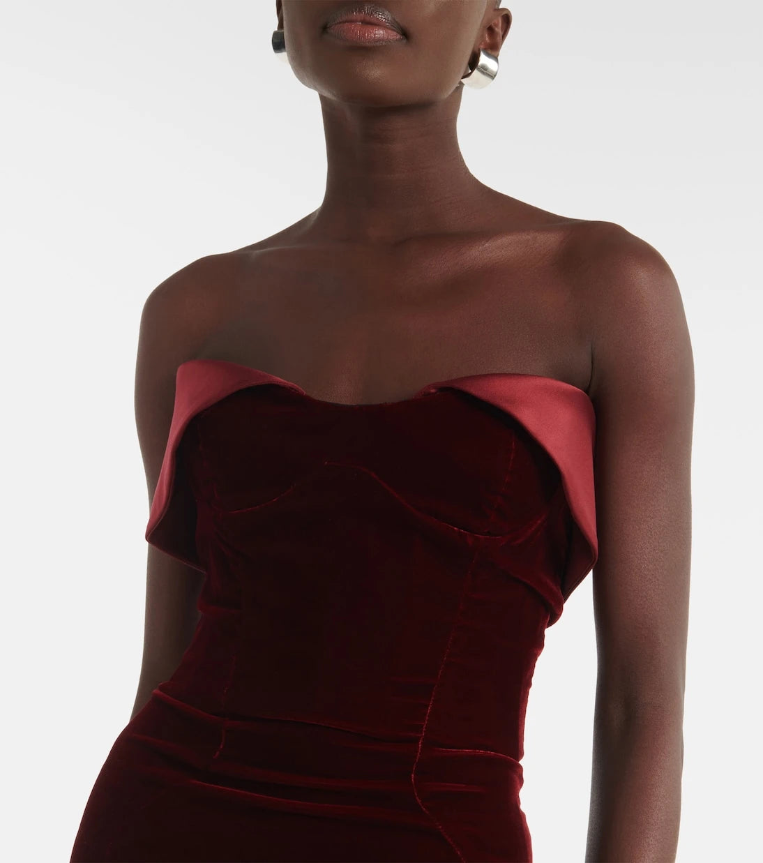 Mugler - Satin-trimmed velvet bustier dress