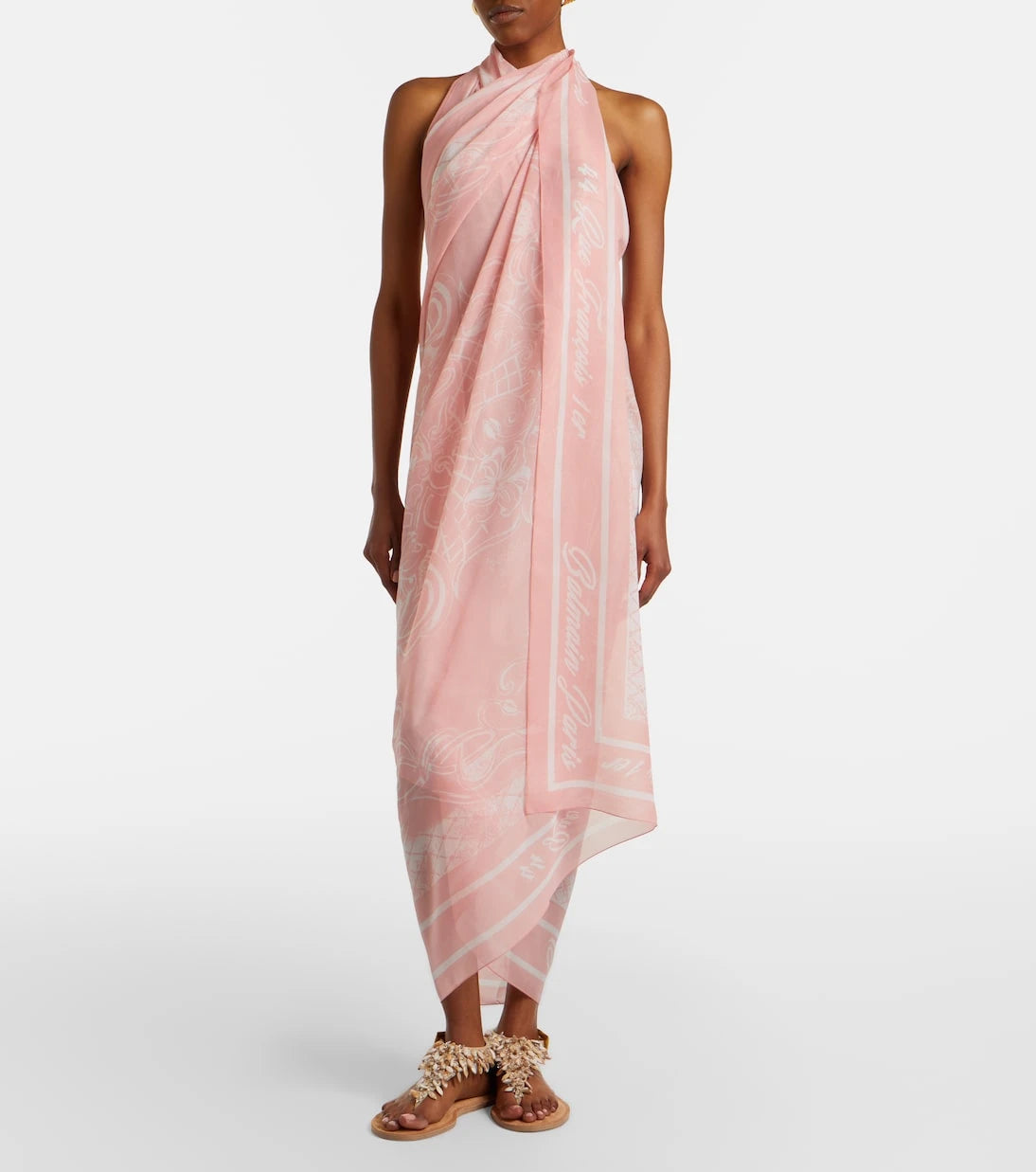 Balmain - Printed silk beach cover-up