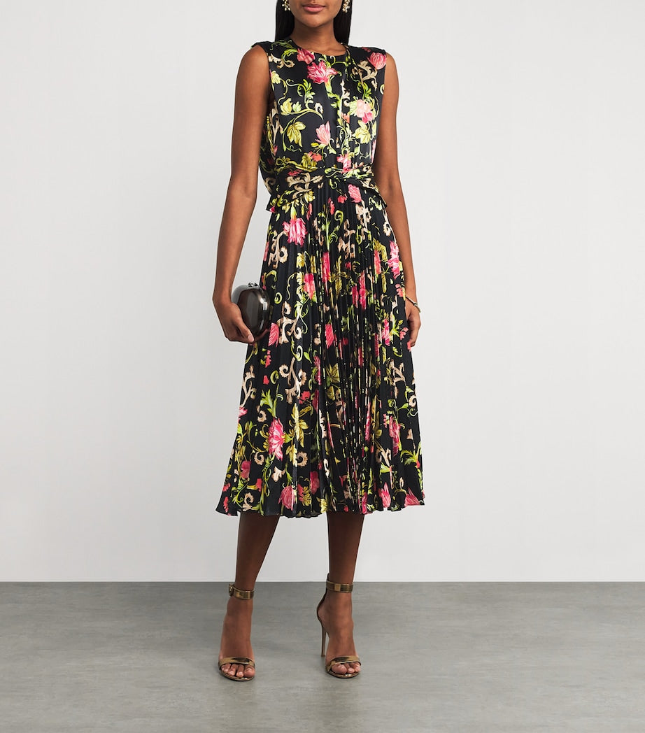 Saloni Multi Silk Pleated Gwen Midi Dress