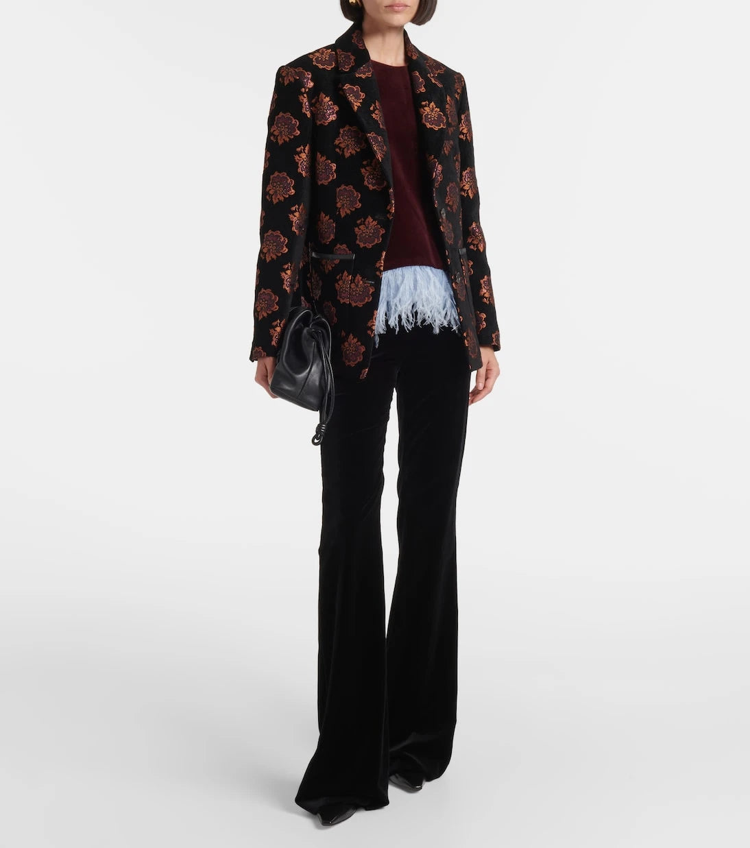 La DoubleJ - La Scala feather-trimmed cotton velvet top