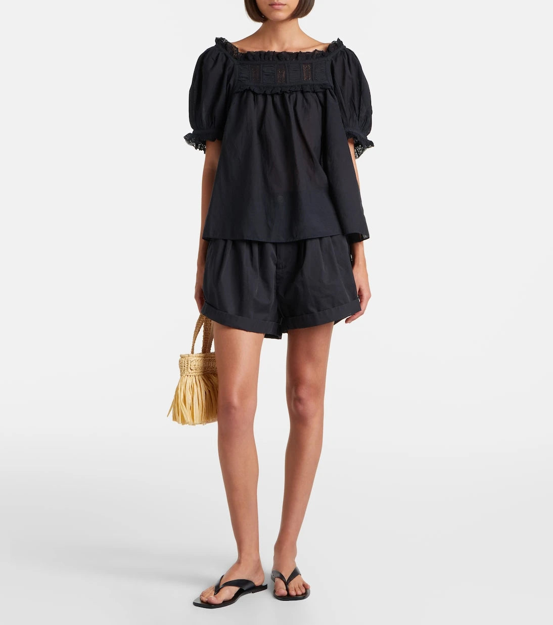 Dôen - Frances lace-trimmed cotton-blend top