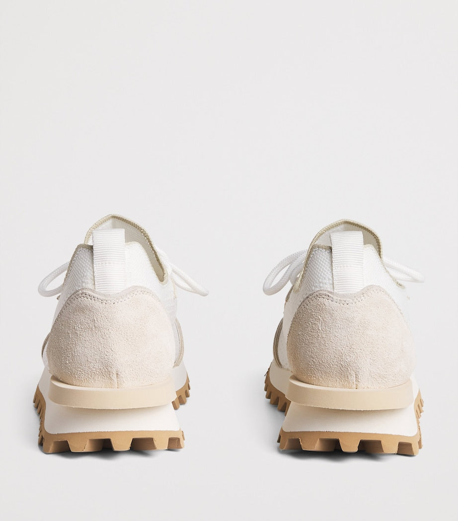 Eleventy White Suede-Trim Low-Top Sneakers