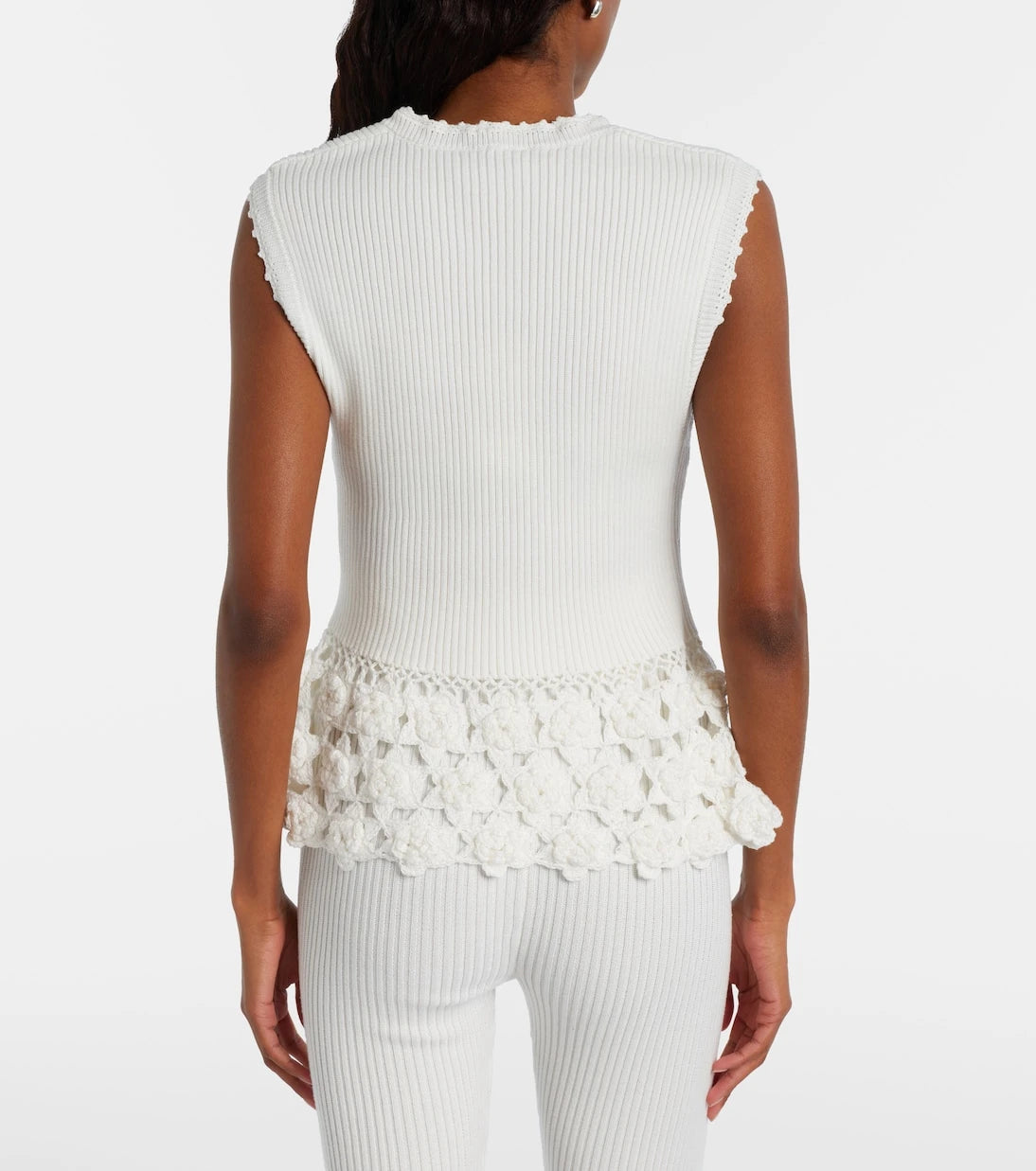 Ganni - Crochet-trimmed ribbed cotton-blend top