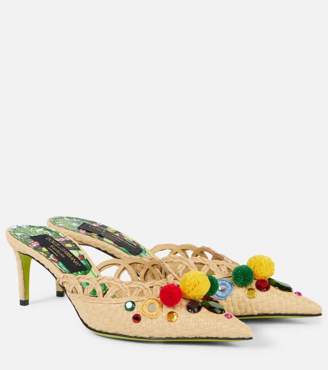 Dolce&Gabbana - Pointy 60 embellished raffia mules