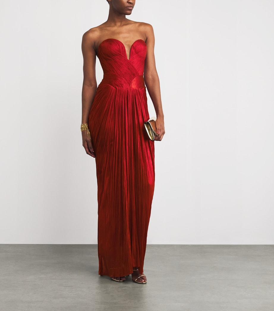 Red Silk Plissé Noor Gown