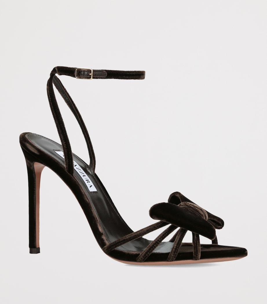 Brown Velvet Bow Tie Heeled Sandals 105