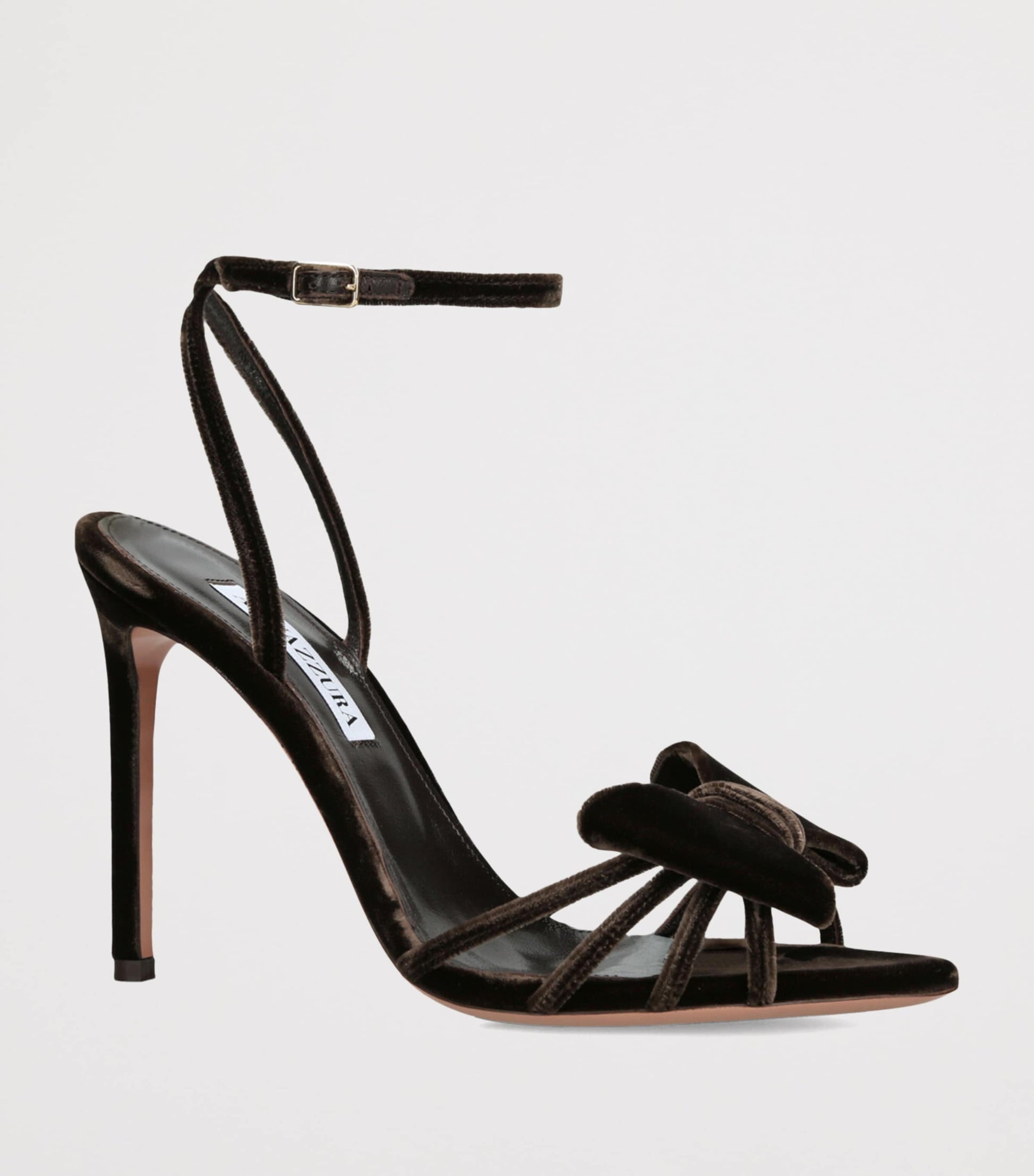 Brown Velvet Bow Tie Heeled Sandals 105