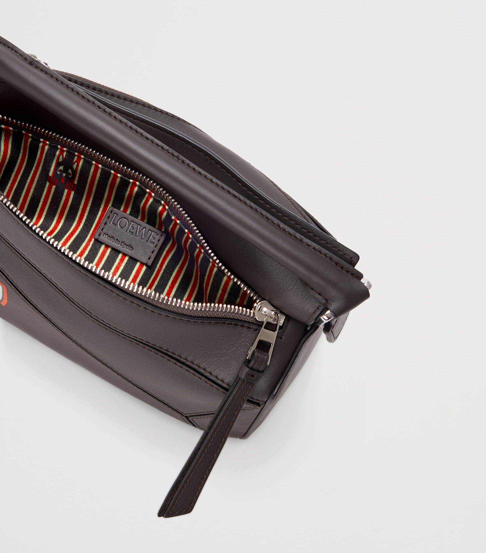 Leather Futurist Cat Puzzle Top-Handle Bag