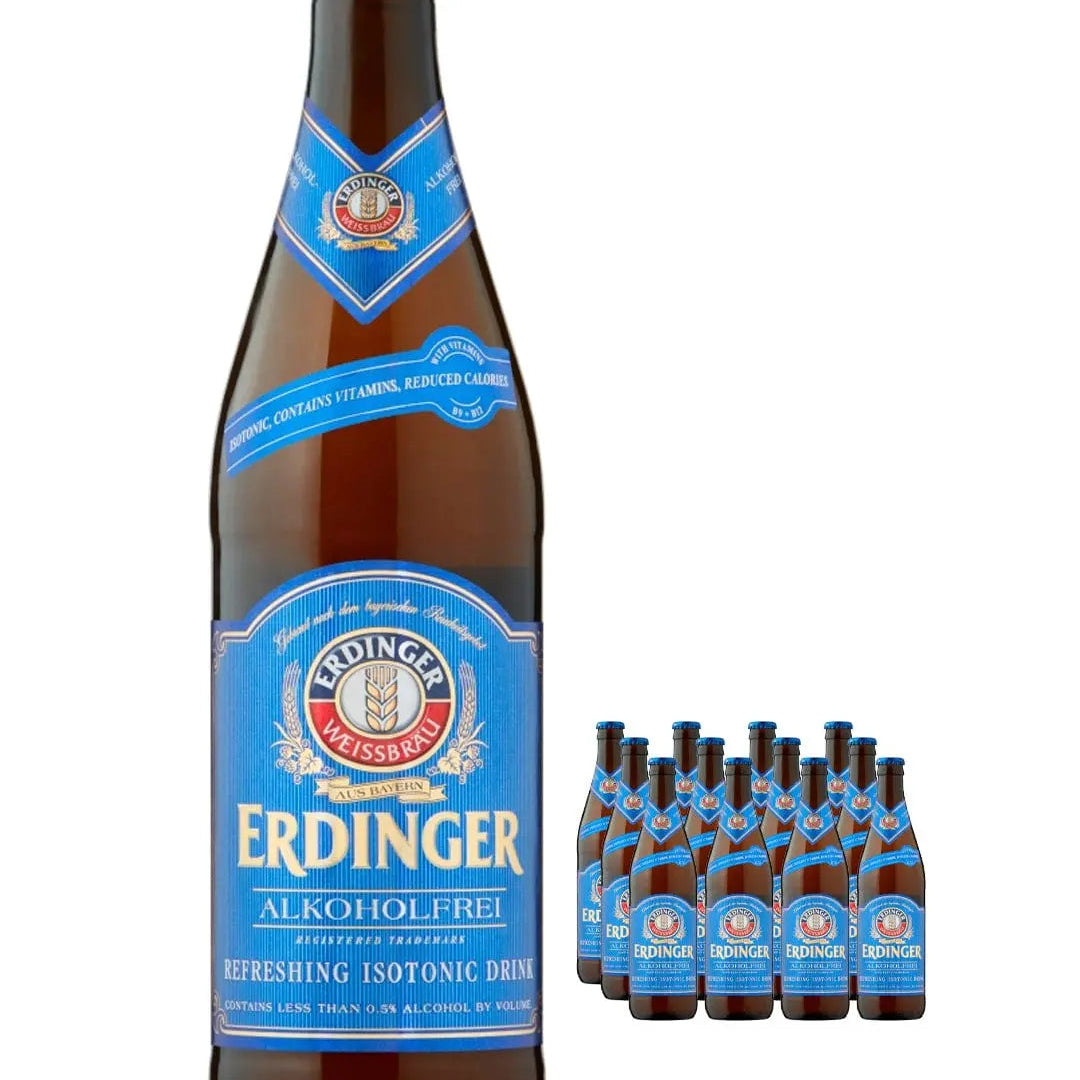 Erdinger Alkoholfrei Alcohol Free Wheat Beer Glass Botlle Multipack, 12 x 500 ml