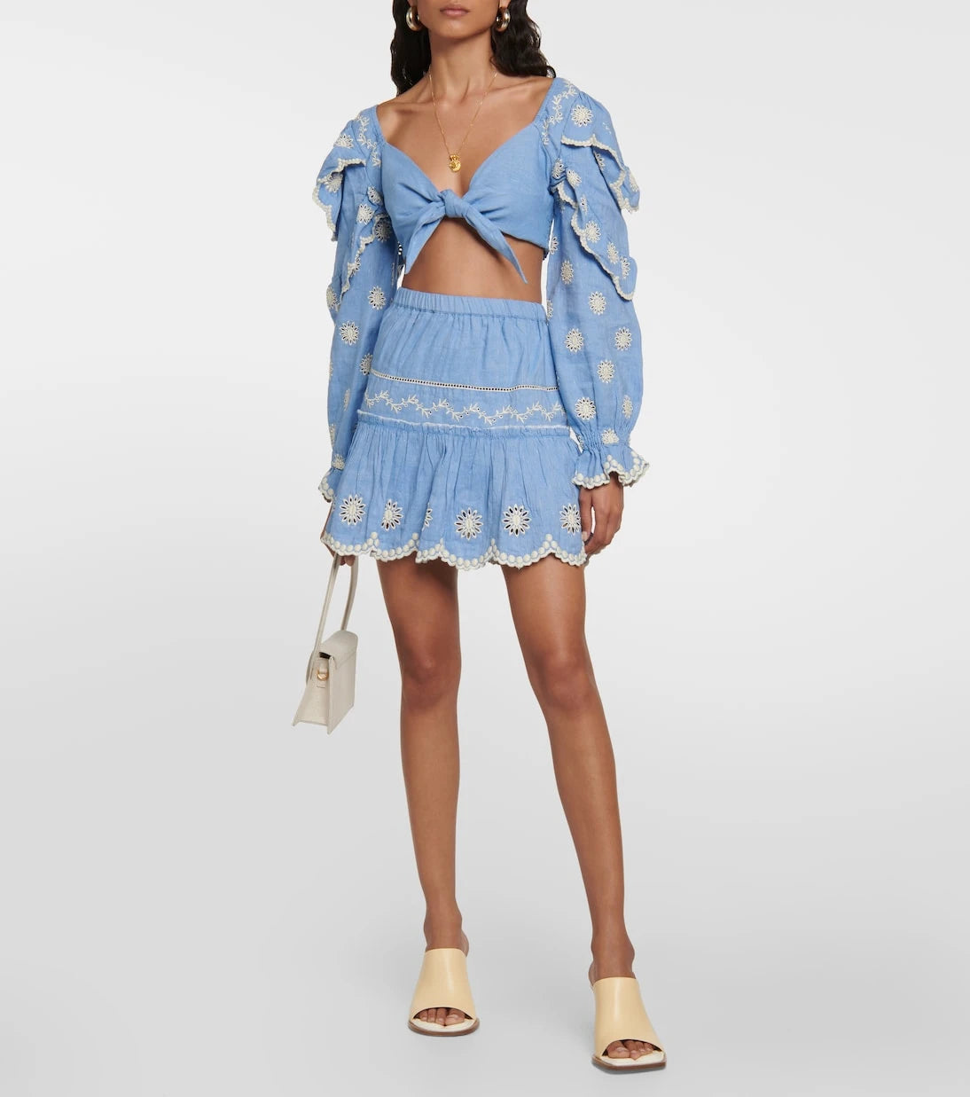 LoveShackFancy - Cava embroidered cotton and linen miniskirt
