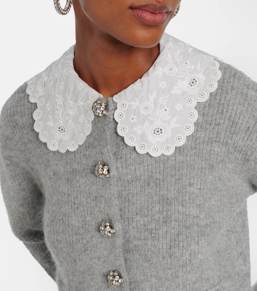 Self-Portrait - Embellished lace-trimmed cardigan