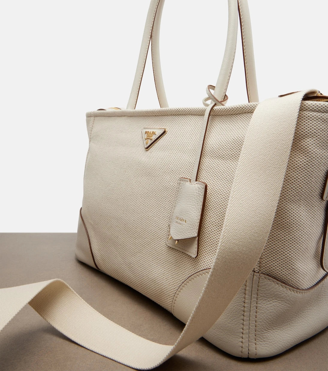 Prada - Large leather-trimmed tote bag