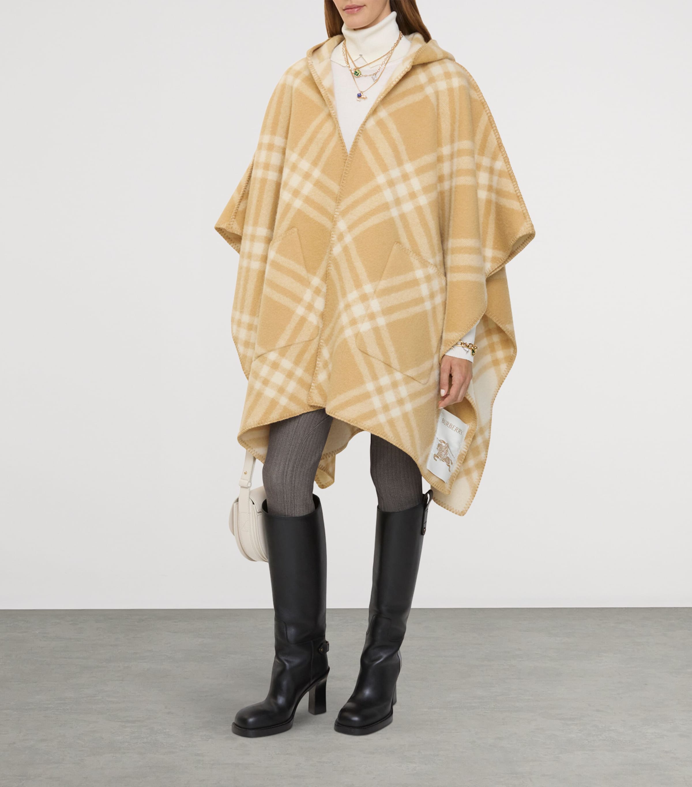 Burberry Beige Wool Reversible Check Cape