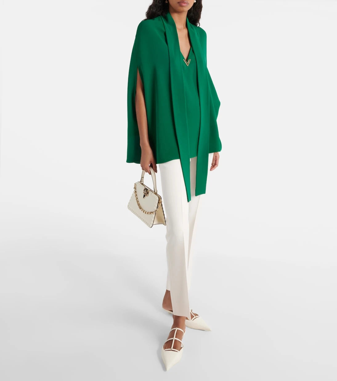 Valentino - Caped tie-neck silk blouse