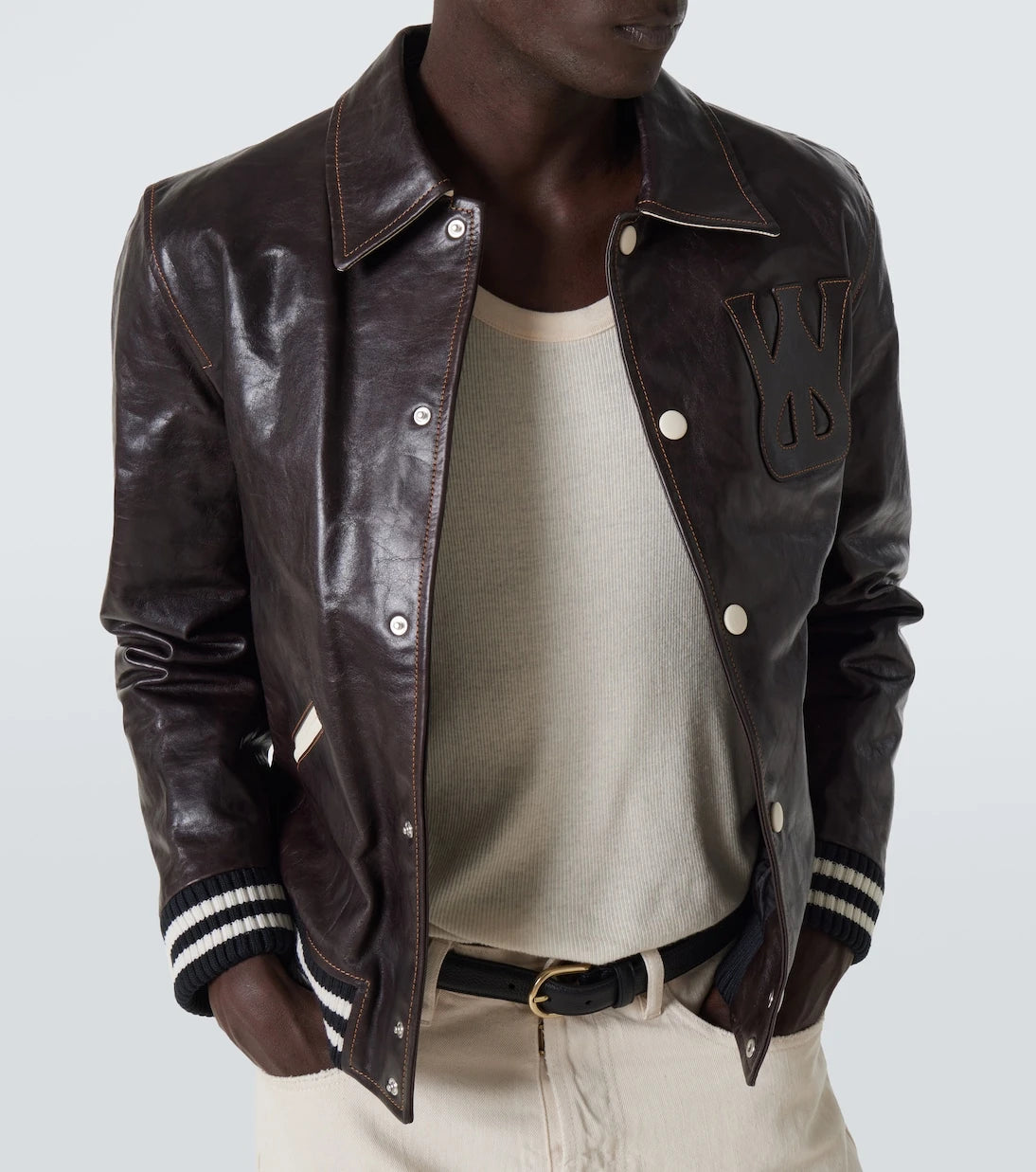 Wales Bonner - Prince leather varsity jacket