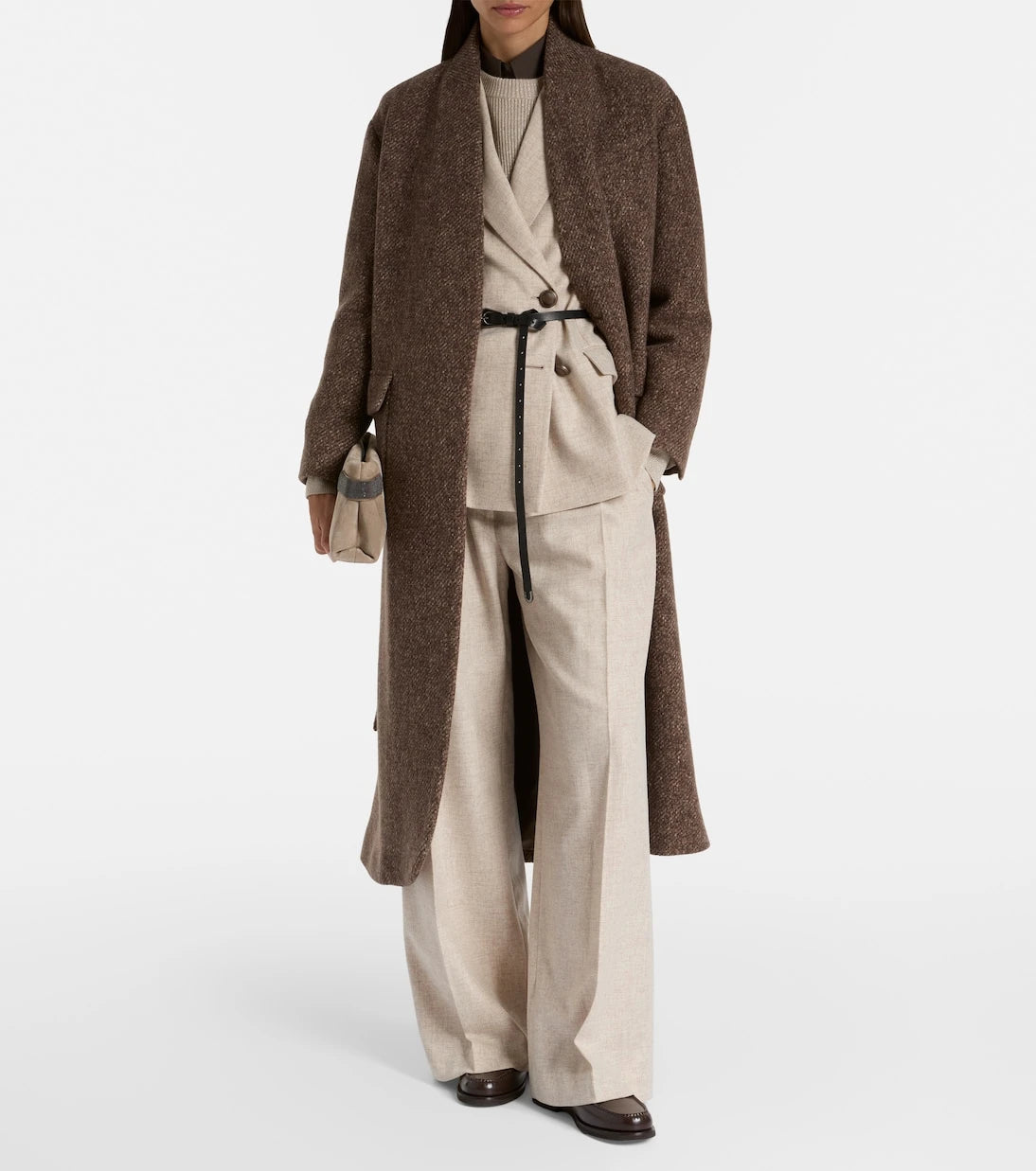 Brunello Cucinelli - Belted wool and cashmere wide-leg pants