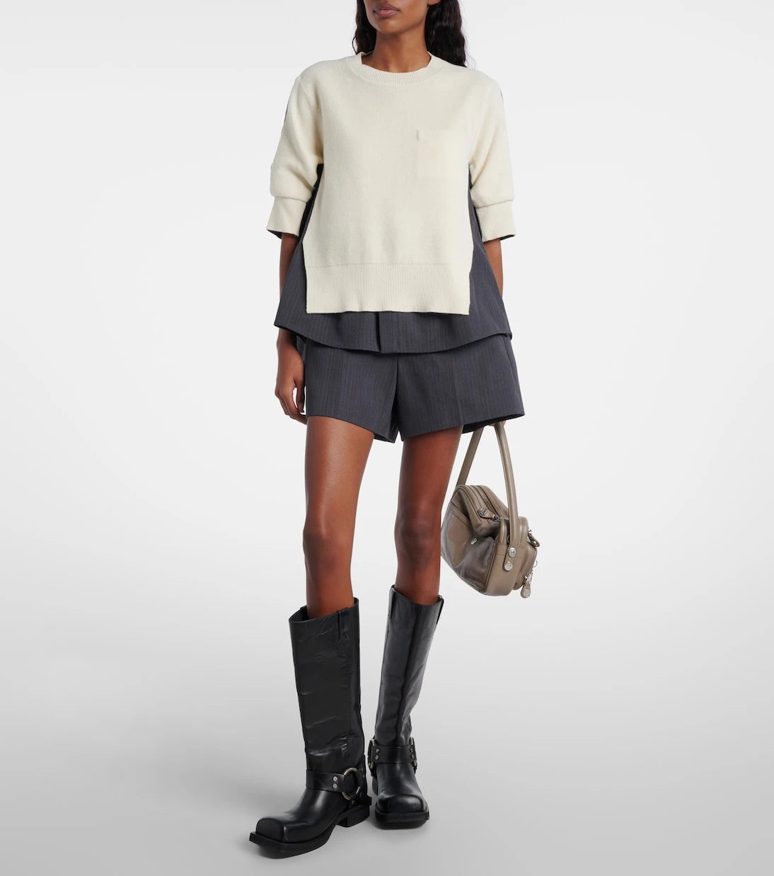 Sacai - سترة صوفية مقلمة متعددة الطبقات