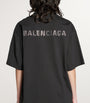 Balenciaga Black Distressed Rhinestone-Logo T-Shirt