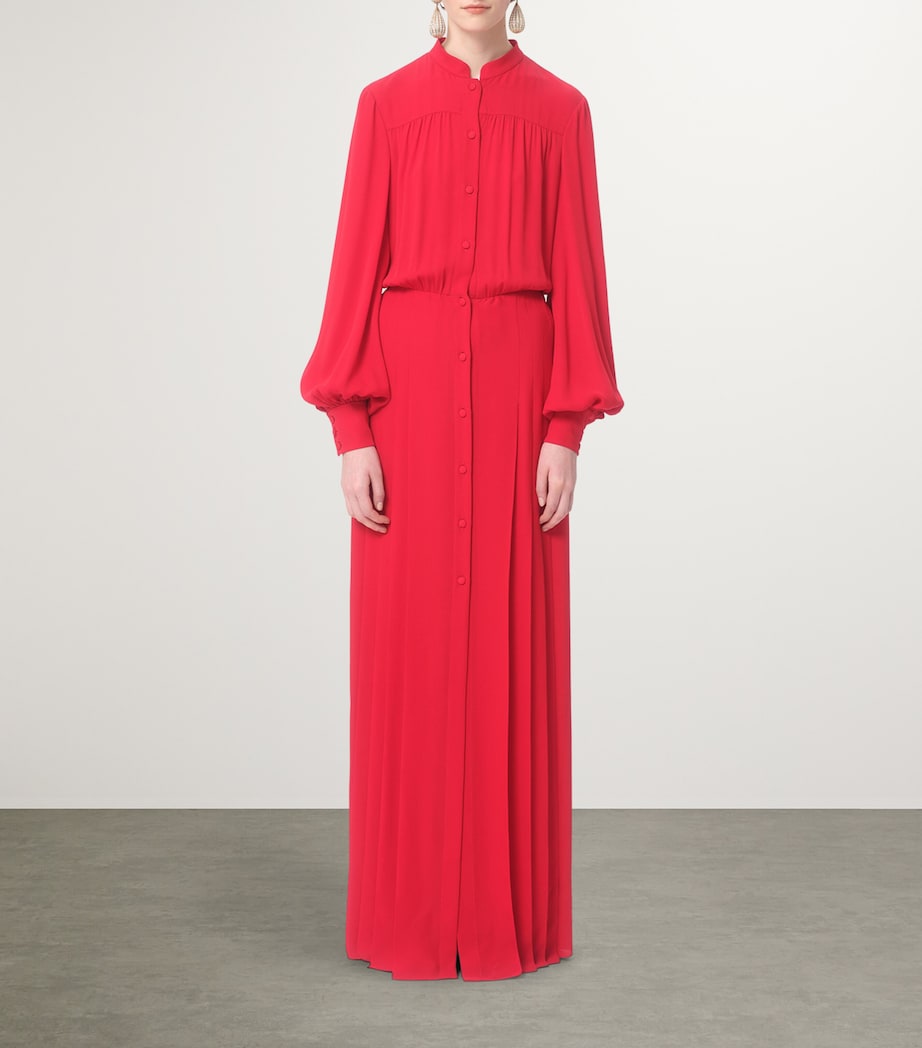 Valentino Red Silk Maxi Shirt Dress