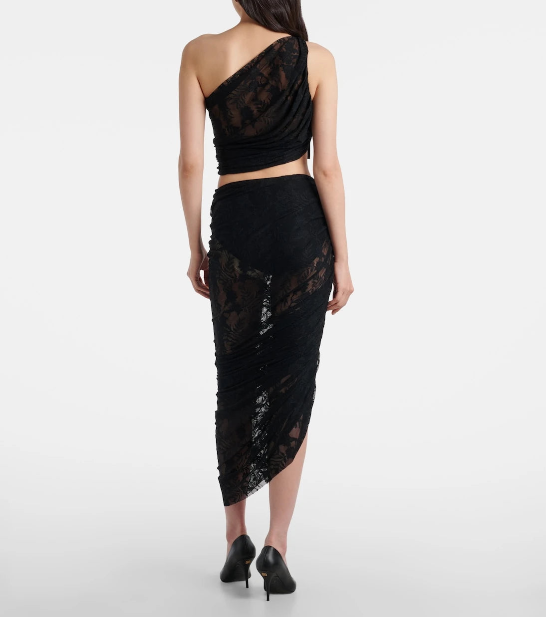 Norma Kamali - Diana asymmetric lace midi skirt