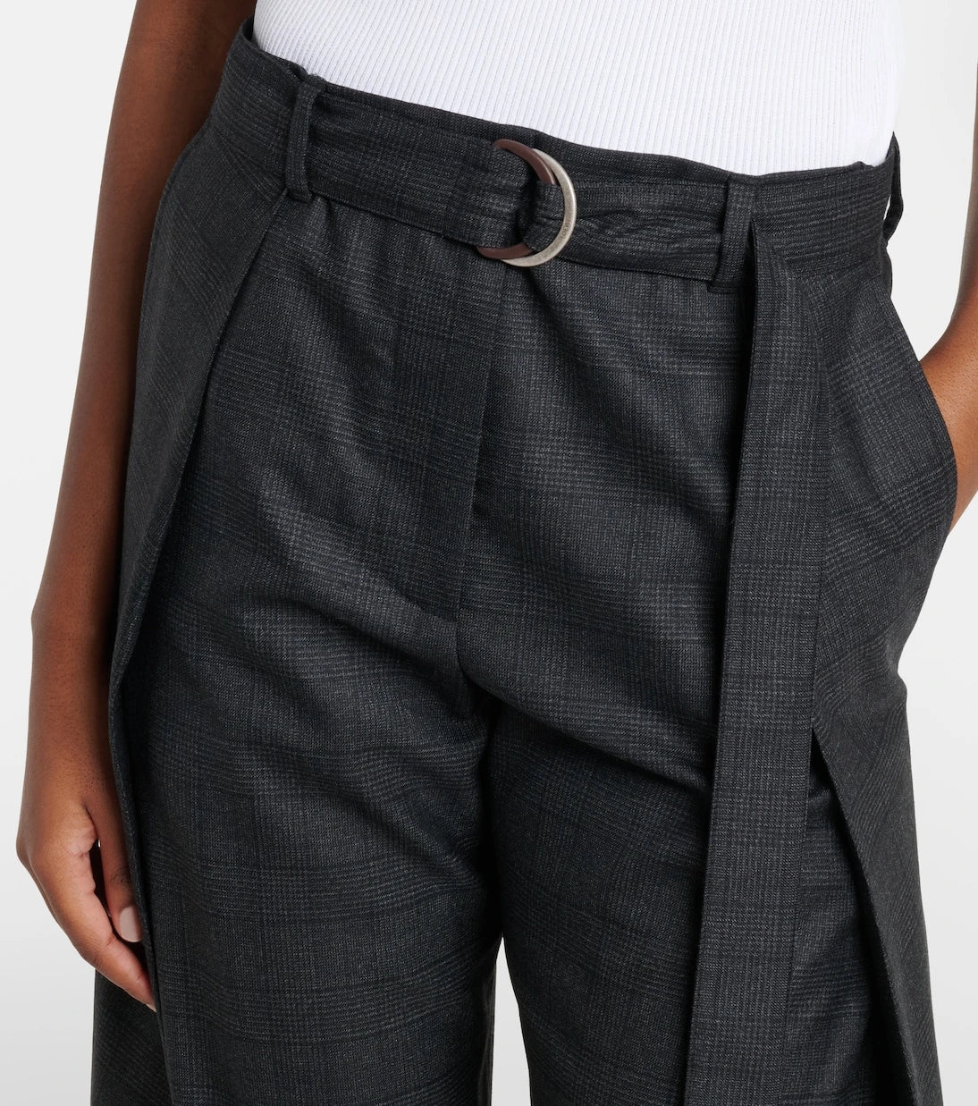 Loewe - Checked belt wool barrel-leg pants
