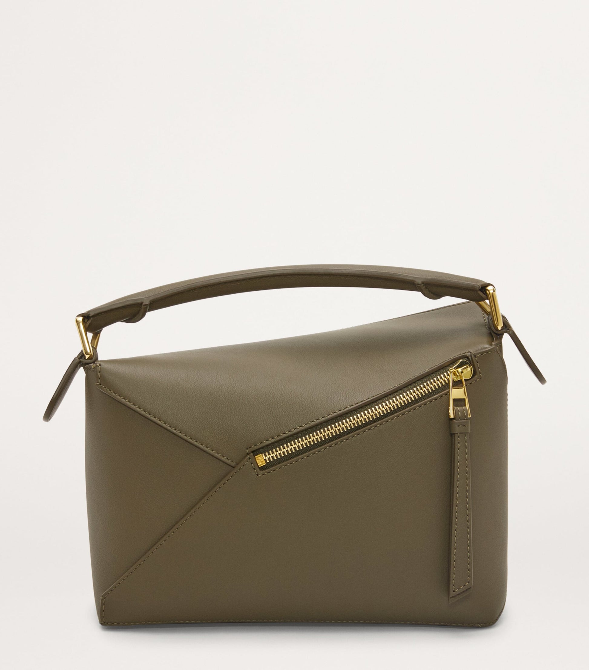 Green Small Leather Puzzle Edge Top-Handle Bag