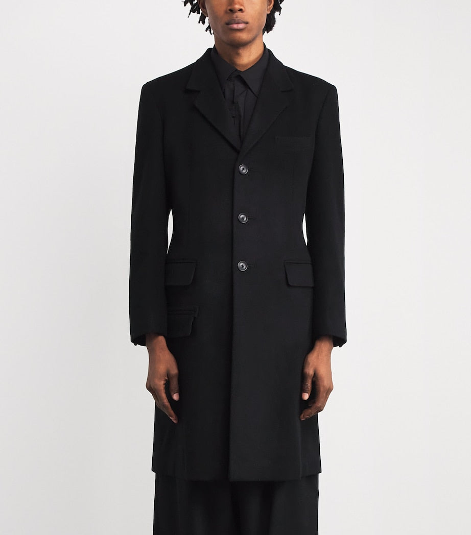 Yohji Yamamoto Black Wool-Cashmere Overcoat
