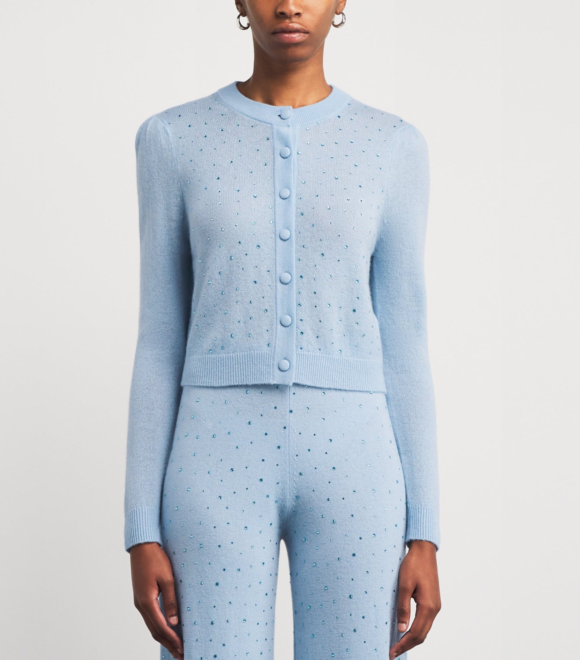 Allude Blue Wool-Cashmere Crystal-Embellished Cardigan
