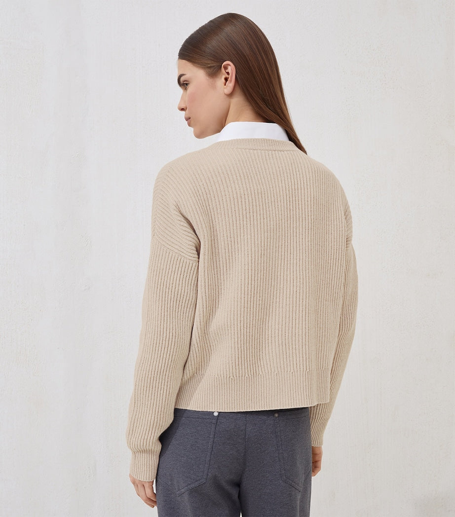 Brunello Cucinelli Brown Virgin Wool-Blend Crew Neck Cardigan