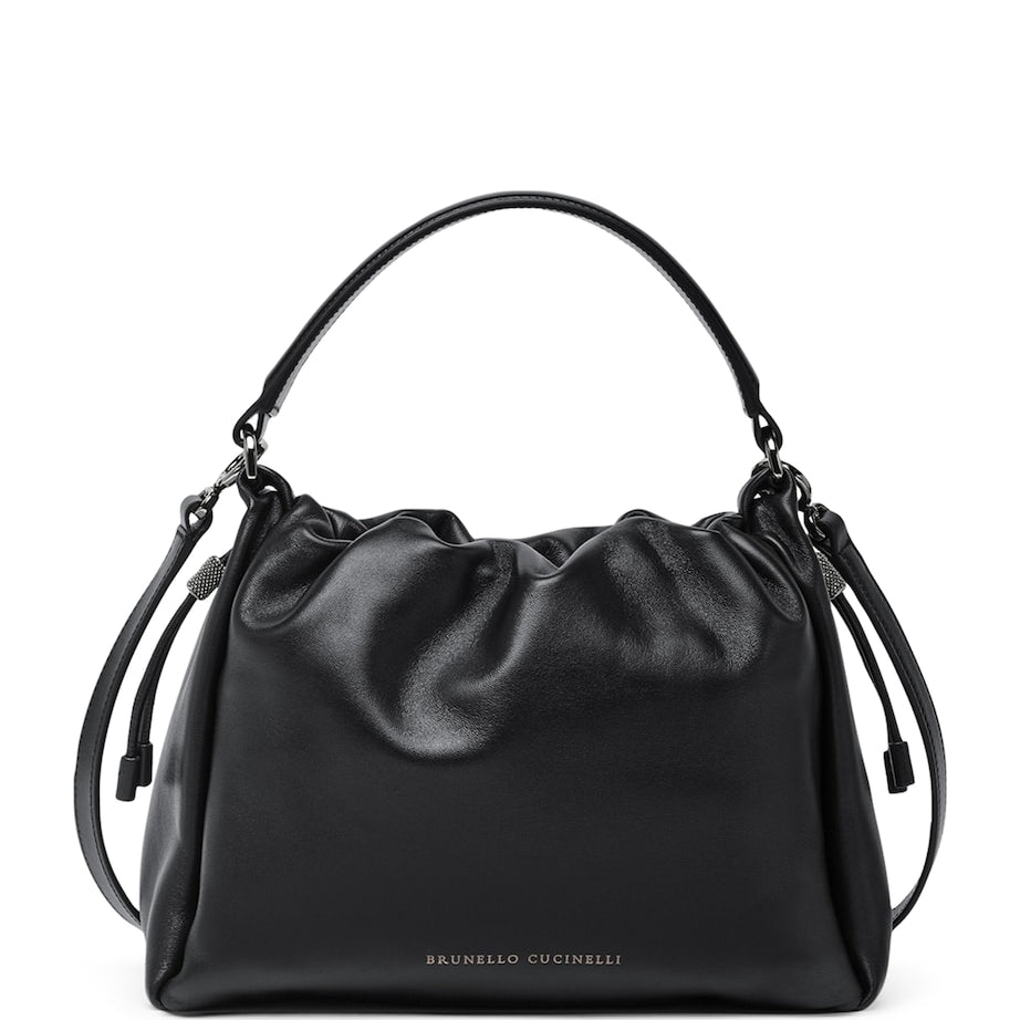 Brunello Cucinelli Black Small Leather Mellow Bucket Bag