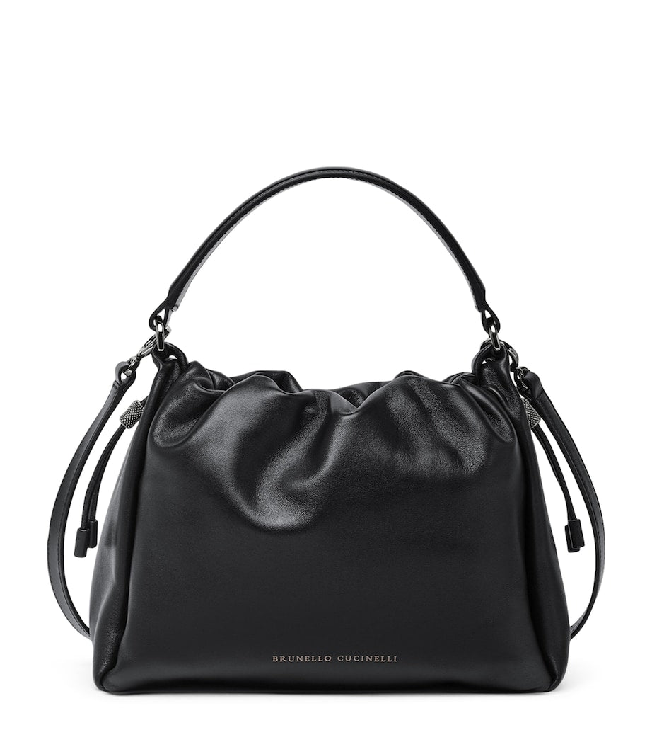 Brunello Cucinelli Black Small Leather Mellow Bucket Bag