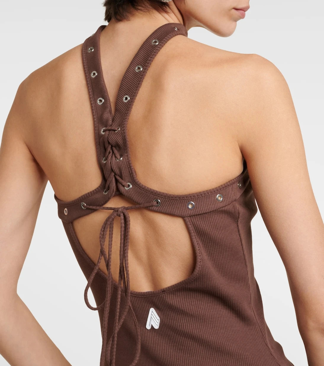 The Attico - Ribbed-knit halterneck jersey top