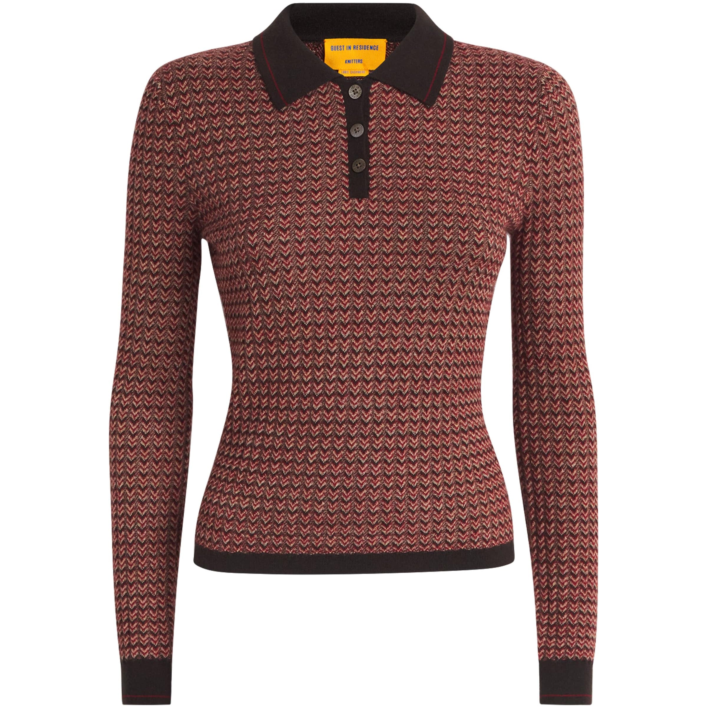 Guest In Residence Red Cashmere Shrunken Polo Shirt