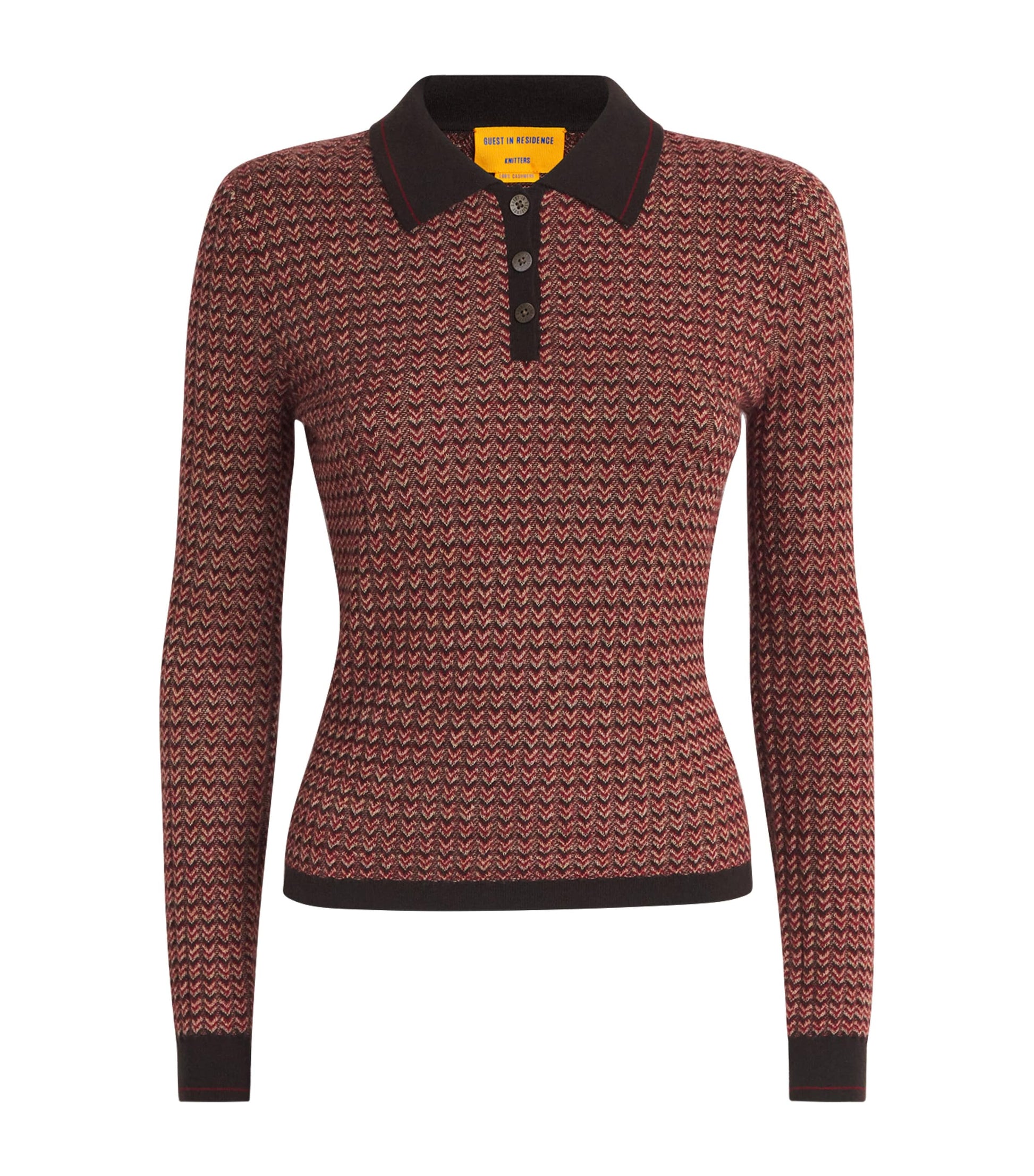 Guest In Residence Red Cashmere Shrunken Polo Shirt