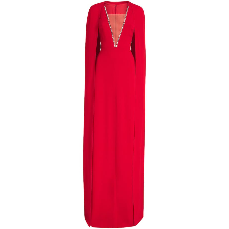 Stella McCartney Red Crepe Embellished Cape Gown
