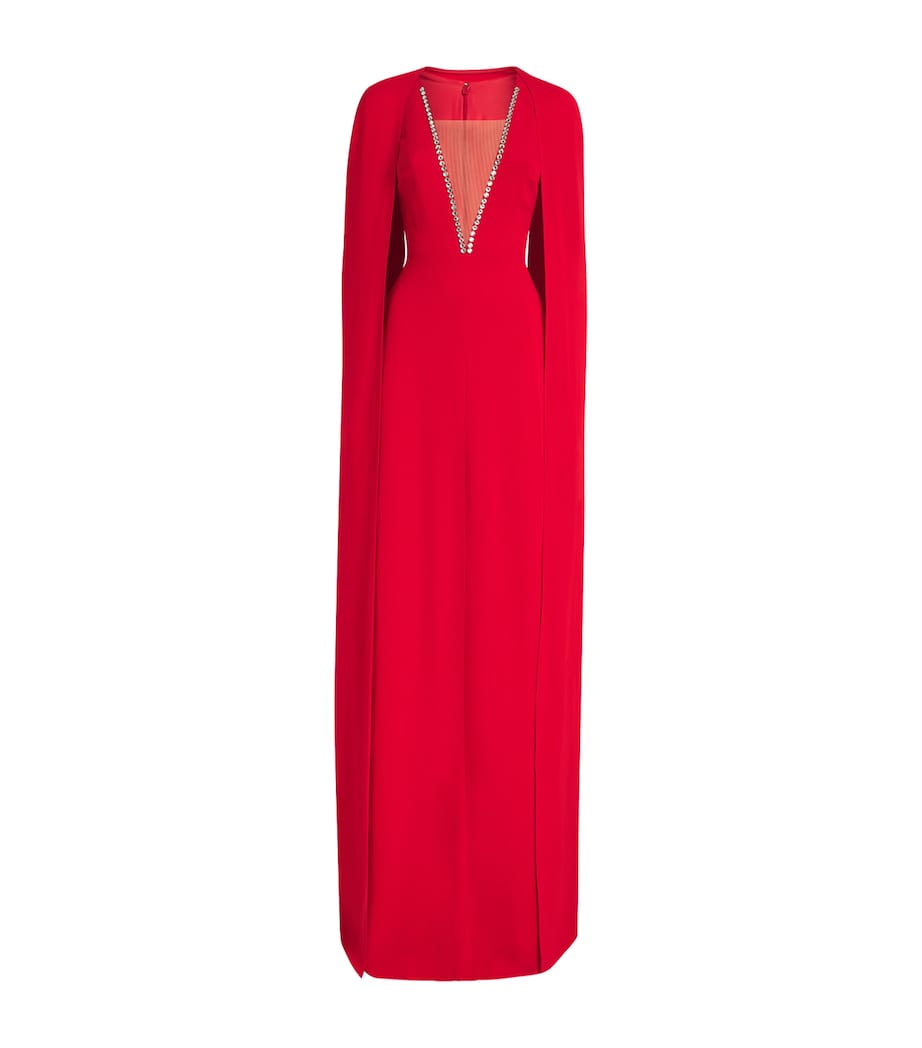 Stella McCartney Red Crepe Embellished Cape Gown