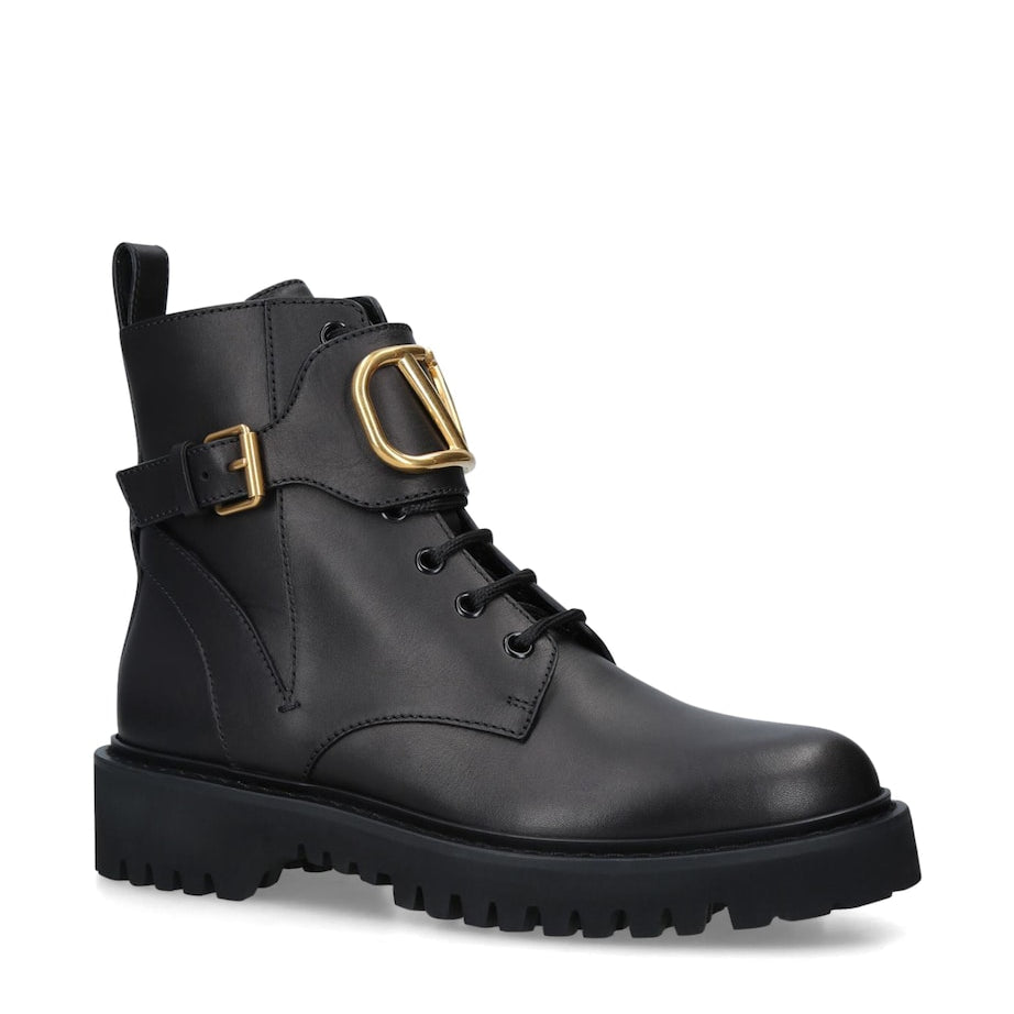 Valentino Garavani Black Valentino Garavani VLOGO Combat Boots
