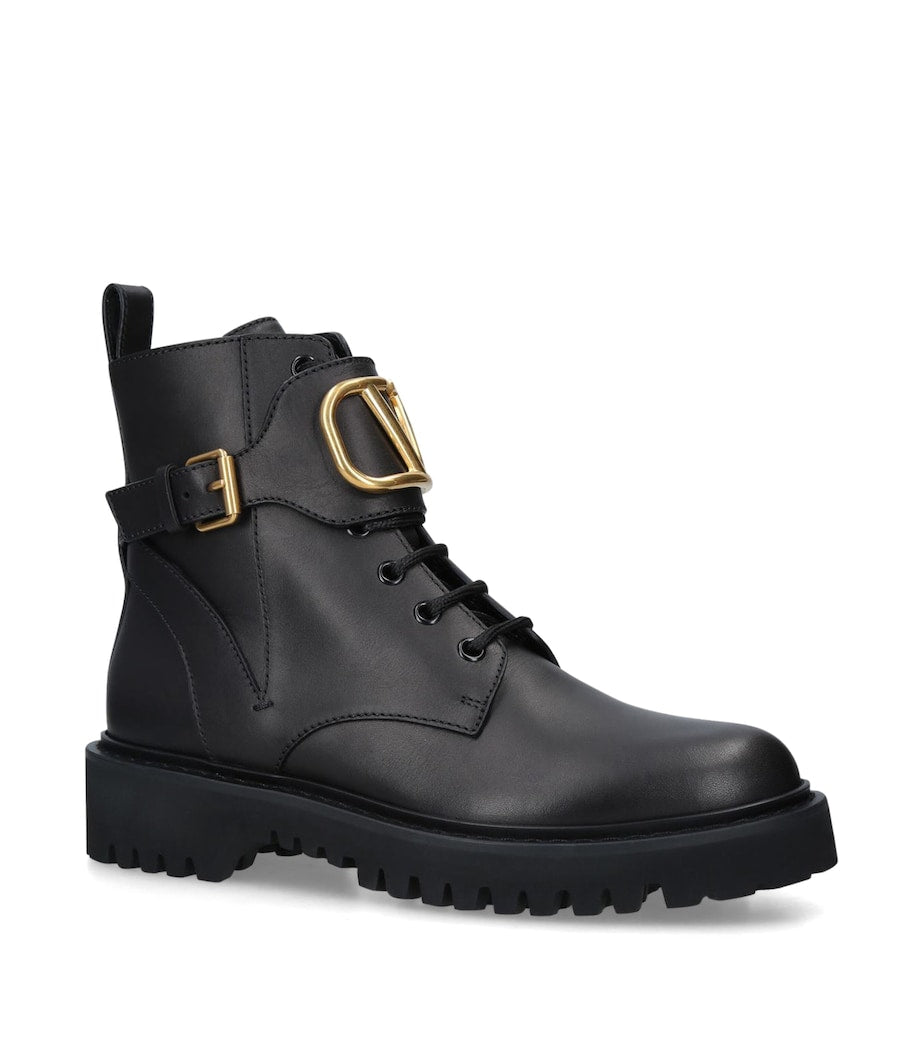 Valentino Garavani Black Valentino Garavani VLOGO Combat Boots