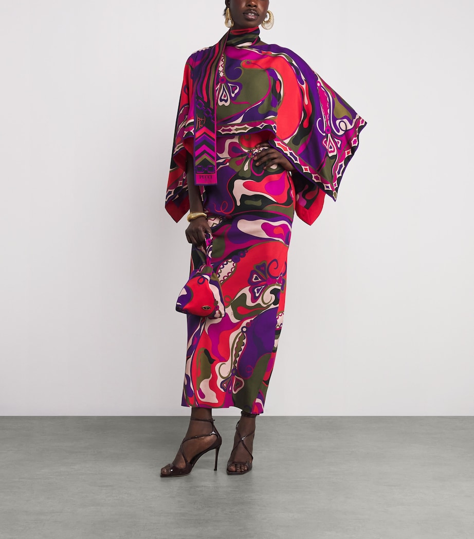 PUCCI Multi Silk Cape-Detail Maxi Dress